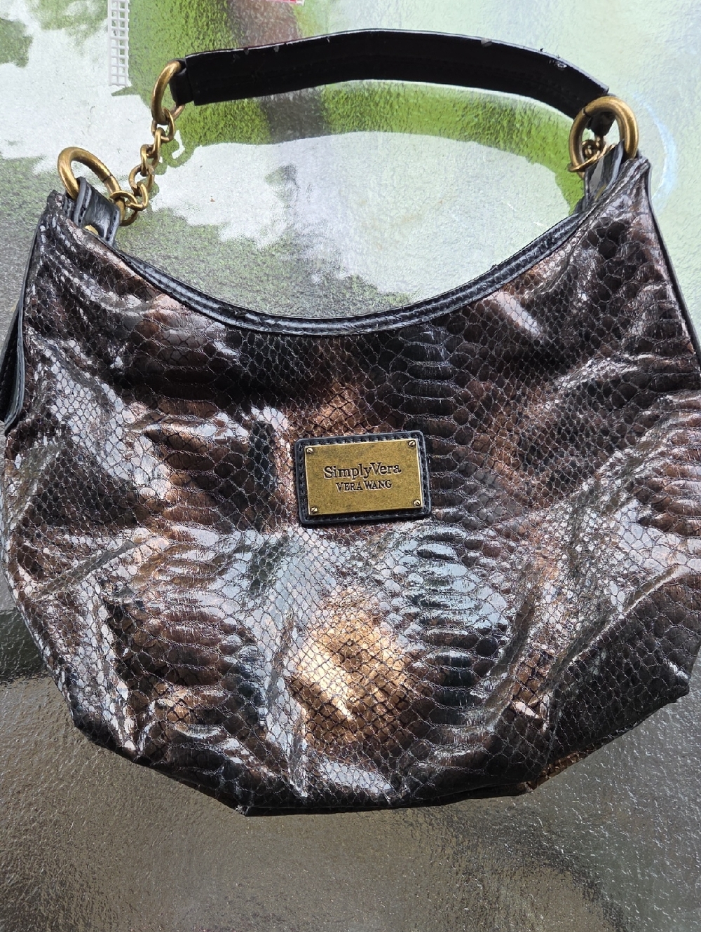 Simply Vera ☆ Vera Wang Metallic Brown Snake-Embossed Hobo Bag ☆ Beautiful